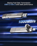 Vansuny 1TB USB Solid State Drive Up to 1000MB/s 3.2 Gen 2 Dual SSD USB A + Type C Portable External SSD for Android Phone Tablet Laptop MacBook PC