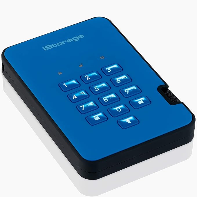 iStorage diskAshur2 HDD 4TB Blue | Secure portable hard drive | Password protected | Dust & water resistant | Hardware Encryption