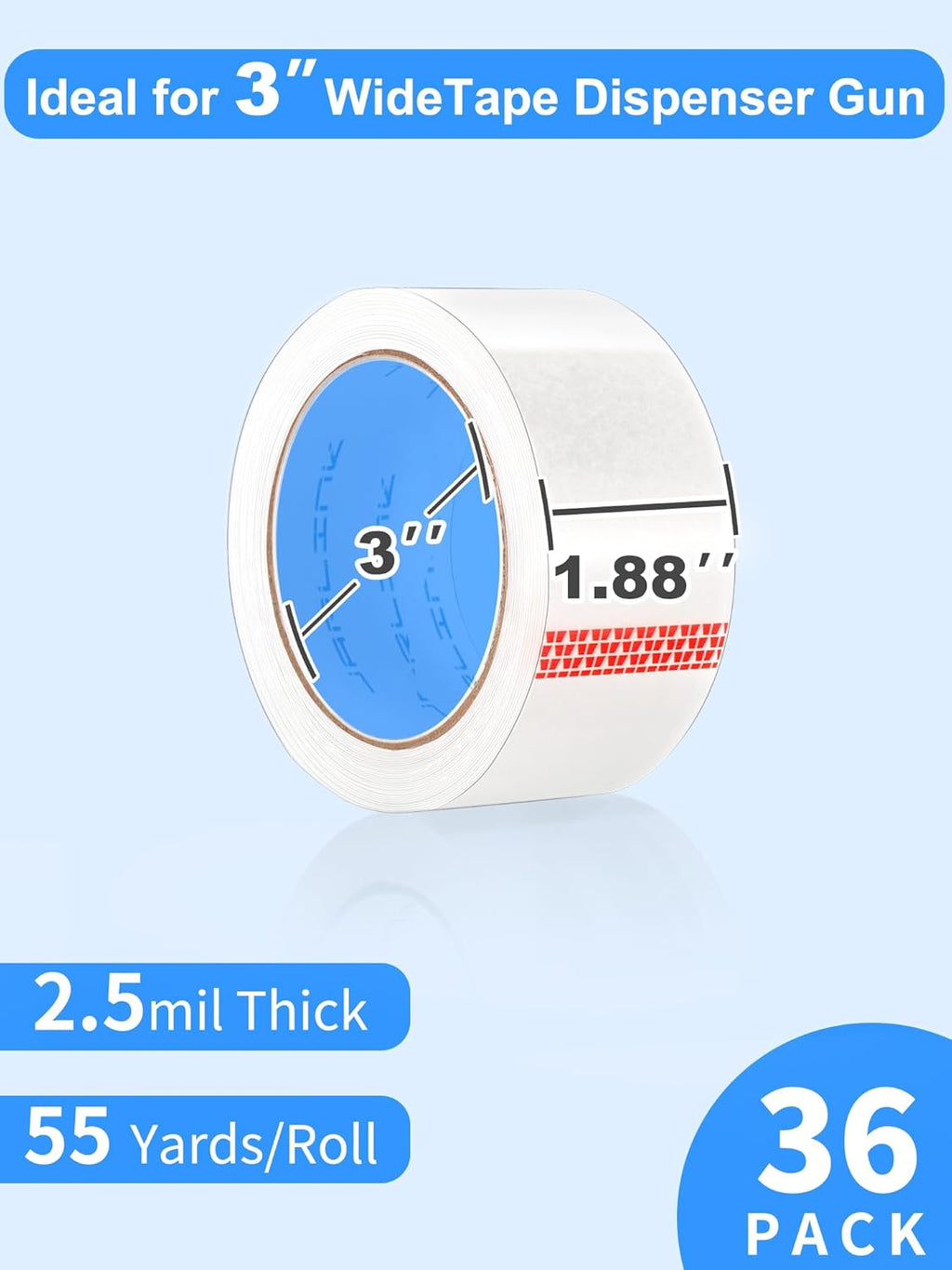 JARLINK Clear Packing Tape (36 Rolls), Heavy Duty Packaging Tape for Shipping Packaging Moving Sealing, 1.88 inches Wide, 55 Yards Per Roll, 1980 Total Yards
