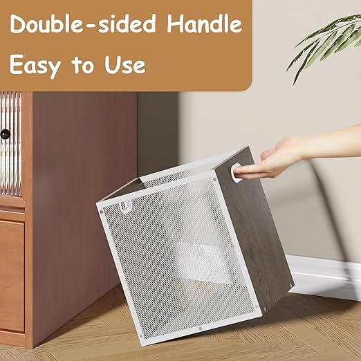 Office Trash Can, Rectangular Kitchen Garbage Can, Iron and Wood Combination Bathroom Trash Can, Modern Design Wastebasket Bin for Bathroom, Laundry Room, Kitchen, Kids' Room, Dorm(4.5 Gallon)