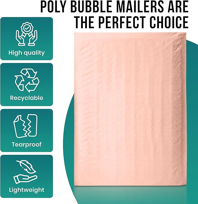 Levex - #2 8.5" x 12" [5 Pack] Light Pink Poly Bubble Mailers, Padded Envelope Mailers, Packing Envelope & Mailing Bags for Shipping