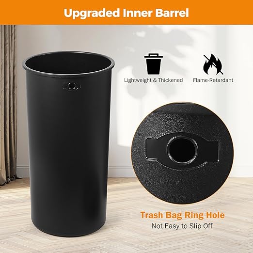 BEAMNOVA 16.5 Gallon Trash Can Open Top Outdoor Indoor Commercial Stainless Steel Industrial Waste Basket Container, Gray Large Garbage Enclosure with Lid