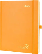 POPRUN 2026 Planner (Large Size 8.5''x 10.5'' Hardcover) - Daily Weekly and Monthly Calendar Agenda 2026 Appointment Book with Hourly Time Slots, Monthly Tabs, 100 GSM - Orange