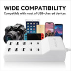USB Charging Station, 10 Ports Family-Sized USB C Charger Block,USB Power Strip for Smart Phone Tablet Laptop Computer (1 Pcs)