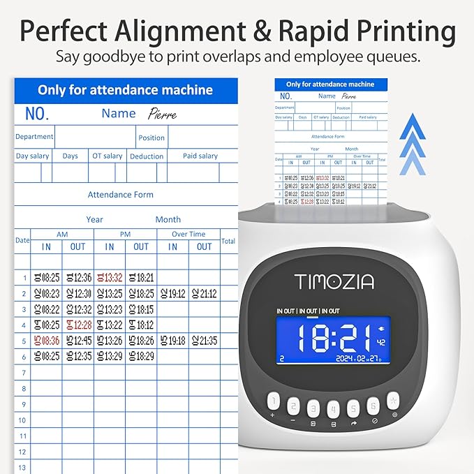 Time Clocks for Employees Small Business, Auto-Align Time Clock, 6 Punches per Day Time Machine, Clock in Machine for Employees with Time Cards, 2 Ink Ribbons and White with 50 Cards
