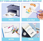 Printable Vinyl Sticker Paper for Inkjet Printer - Glossy White - 22 Decal Label Self-Adhesive Sheets 8.5"x11"- Dries Quickly