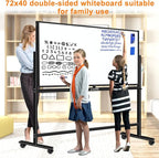 H-Qprobd Dry Erase Board with Stand 72"x40" Magnetic Mobile Whiteboard on Wheels Double-Sided Rolling Whiteboard for Office, Home & School