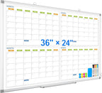 Dry Erase Calendar Whiteboard for Wall, 36" x 24" Magnetic Planner, Silver Aluminum Frame 4 Month Board for Office Home and School