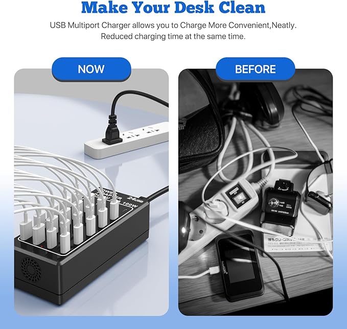 USB C Charging Station, USB Charger Station Block, 24-Port 100W (20A) Charging Block, Charging Station for Multiple Devices USB Wall Charger Power Hub,Compatible Samsung S24/iPhone/Google