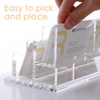 SANRUI Clear Horizontal Business Card Holder Stand for Desk, Acrylic Desktop Display Name Cards Holders Organizer Storage Rack,for Exhibition, Home , Office ,2 Tier 4 Pocket, 240 Card Capacity