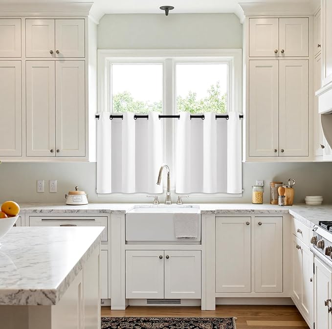 MIULEE Short Curtains for Windows - Pure White Half Window Curtains Thermal Insulated Privacy Drapes for Kitchen Bedroom Bathroom Grommet Top Small Basement Tiers W40 x L36 Inch 2 Panels