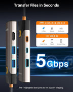 NOVOO USB C Hub Ethernet 4K@60 USB C HDMI Adapter Multiport Type C Adapter, 100W PD, 5Gbps USB-A/C Data Ports Docking Station Compatible for MacBook/iPhone/Dell/HP/Surface