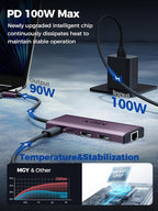MCY USB C Hub,Laptop Docking Station Dual Monitor Single 8K,2x4K@60Hz,10 in 1 Type-C Multiport Adapter with 2 HDMI,PD100W,Extender Splitter,Card Reader,Ethernet Dock for Mac/Dell/HP/Surface/Steam Deck