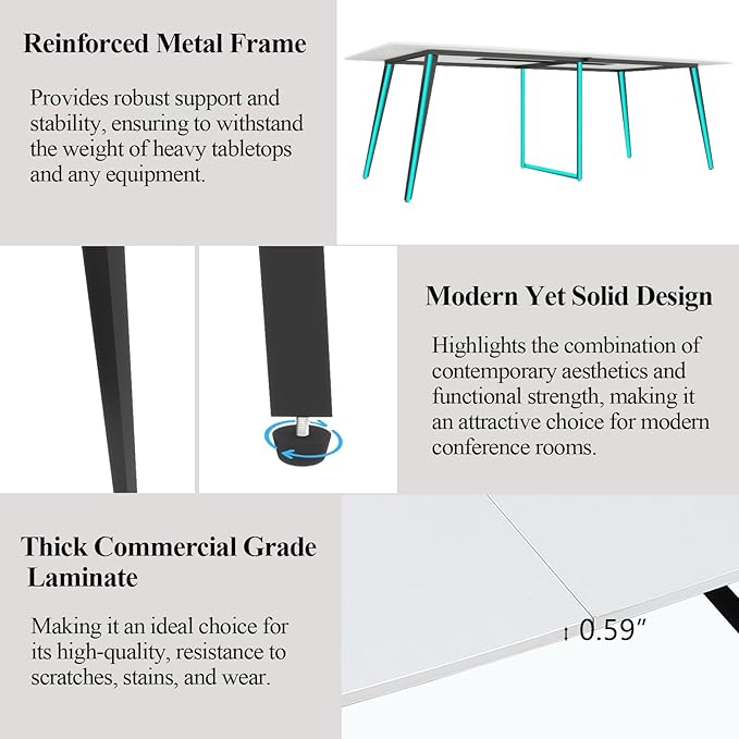 Loomie 8FT Conference Table, 94.49" L x 47.24" W x 29.53" H Meeting Seminar Table with Grommet, Large Boat Shaped Computer Desk, Boardroom Desk for Office Meeting Conference Room,White