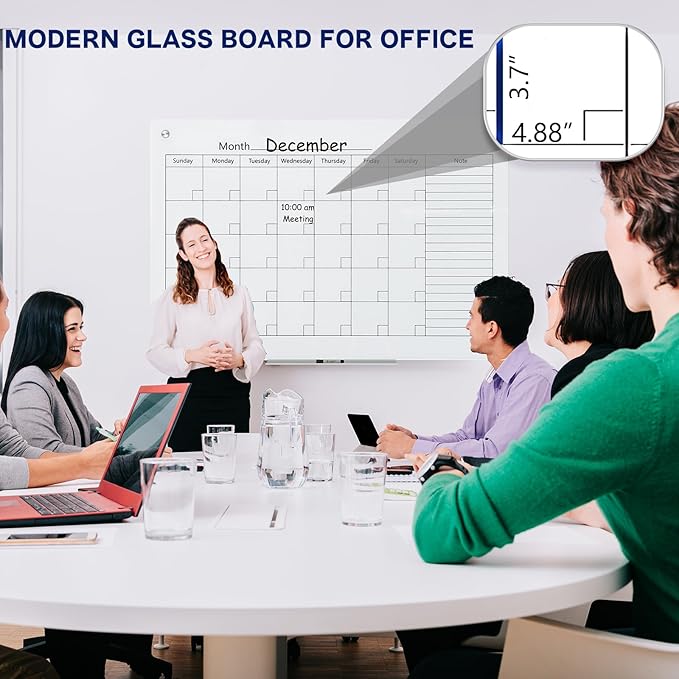 Magnetic Whiteboard Calendar, 4' x 3' Glass Wall Calendar Dry Erase Board Monthly Planner for Home, School, Office, Frameless, with Markers, Marker Tray, Eraser, Magnets