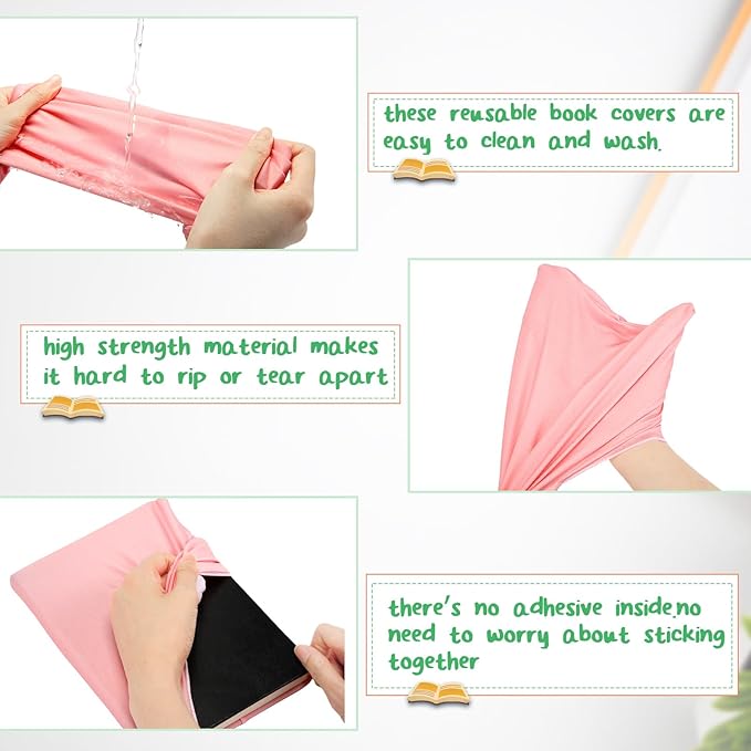 PerKoop 12 Pcs Jumbo Book Covers Stretchable Fabric School Book Protector Reusable Washable Cover Protector for Most Hardcover Textbooks(Vivid Colors,9 x 11 Inch)