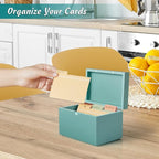DRASTAR Index Card Holder, 3x5 Index Card Box, Wooden Index Card Organizer with 45 Index Card Dividers, Flashcard Notecard Holders for Home Office, Teal