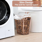 FairyHaus Wicker Waste Basket with Handle, Hand-Woven Water Hyacinth Trash Can for Bathroom Bedroom, Brown Wicker Storage 13 x 7.5 x12.2