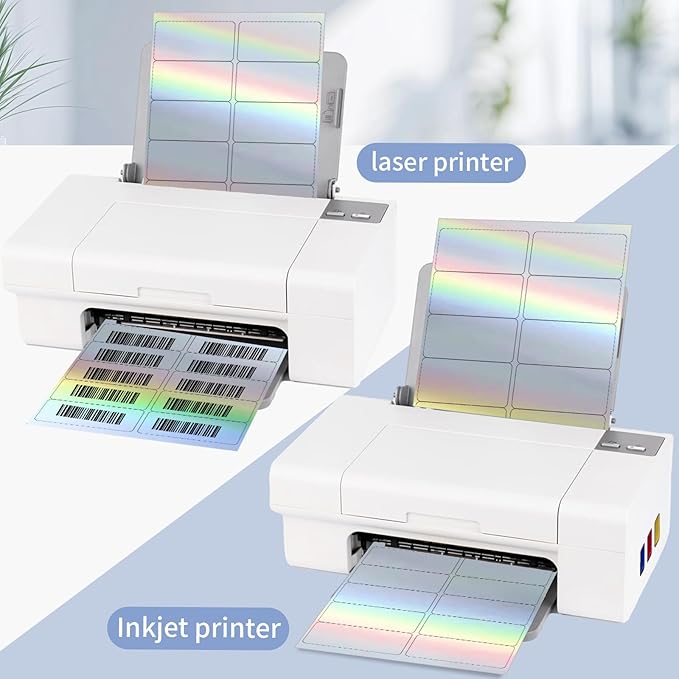 STARLIBOO Shipping Labels Stickers, 2"×4" Printable Holographic Mailing Labels for Laser/Inkjet Printing- Matte, Permanent Adhesive Sticker (Holographic Silver)