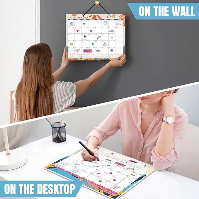 Gannyfer Desk Calendar 2025-2026, 18 Months Fridge Calendar - Large 14" x 11" Desktop/Wall Monthly Calendar, July 2025 - Dec 2026, Personal Planner for Home, School, Office(3 Stickers)