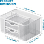 Marbrasse Mesh Desk Organizer, Pen Organizer with 2 Drawer, Multi-Functional Pencil Holder, Desk Organizers and Accessories with 5 Compartments + Drawer for Office Art Supplies (White)