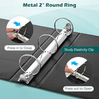 3 Ring Binder 2 Inch 6 Pack,2" Clear View with Round Rings, PVC-Free,Holds for 450 Sheets 8.5X 11 US Letter Size Paper, Durable Black Binders Perfect for Office,School and Home