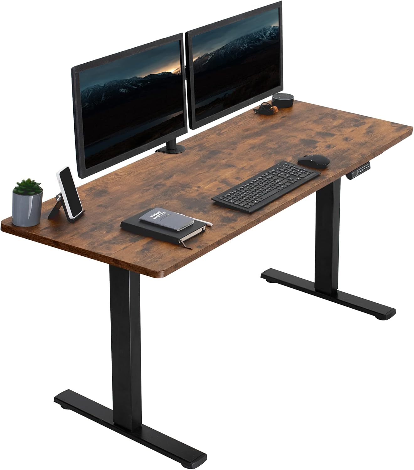 VIVO Electric 60 x 24 in Rustic Standing Desk, Memory Height Adjustment, 1B Series, One-Piece Vintage Brown Top, Black Frame, DESK-KIT-1B6N