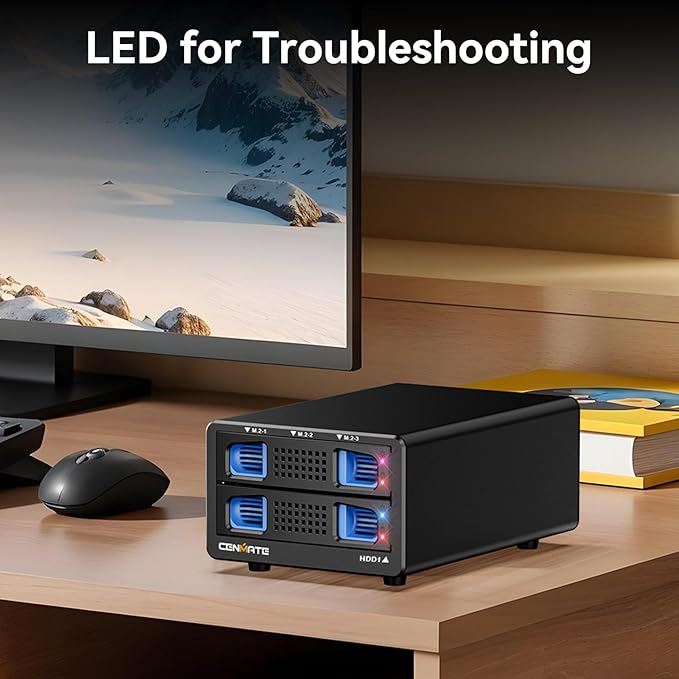 Hybrid 2.5/3.5" SATA HDD/SSD+3* M / B+M Key M.2 NVMe Enclosure with Cooling Fan and USB A/C 3.2 Gen 2 (10Gbps), Hard Drive Enclosure Support 46TB(22TB HDD+3*8TB 2230/2242/2260/2280/22110 SSDs)