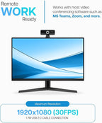 VisionTek VTWC20 Full HD (1080P 30FPS) Webcam, for Windows, Mac, Linux, & Chromebook w/Digital Microphone, Auto Focus, Privacy Cover, & Wide Viewing Angle