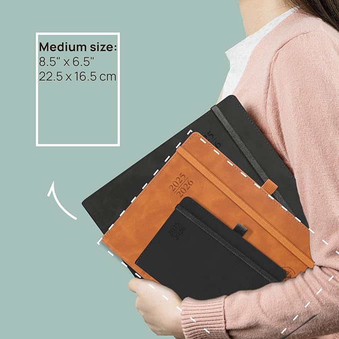 POPRUN Planner 2025-2026 Weekly Notebook (Medium 6.5''x 8.5'') Academic Calendar (JUL.25 - JUN.26) Appointment Book with Monthly Tabs, Leather Soft Cover, Inner Pocket, 100 GSM - Royal Blue