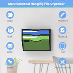 Kuntine.B Wall File Organizer Office Hanging Magazine Holder Wall File Organizer for Office Home (Black, 3 Tier & Hangers)