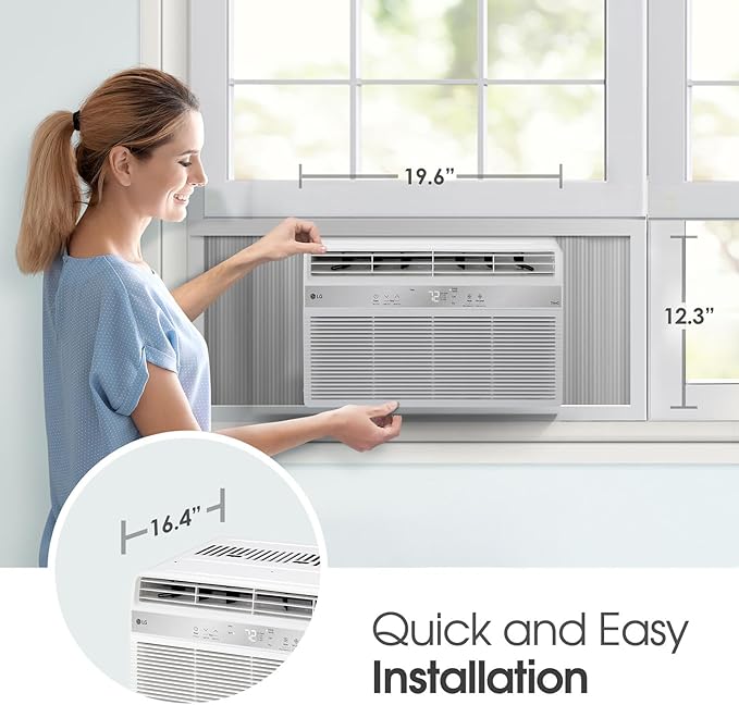 LG LW8024RSM, White 8,000 Smart Air Conditioner with Dehumidifier, 115V, Medium Rooms up to 350 Sq. Ft, Window Unit AC with Remote Control, 3 Speeds, Auto-Restart, 24-Hour Timer, 8000 BTU