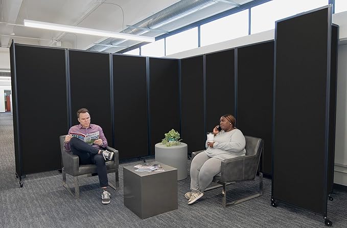 Versare Room Divider 360 Portable Wall Partition | Folding Panels | Large Freestanding Divider | Locking Wheels | Temporary Room Separator | 25' x 7'6'', Black