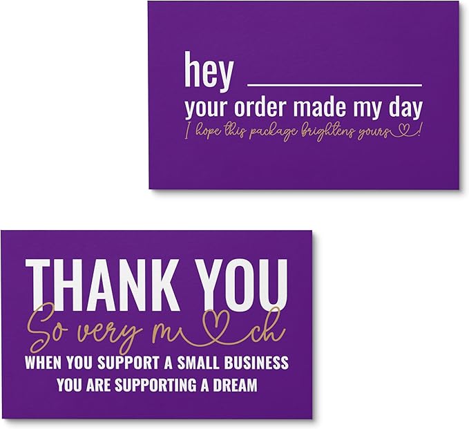 ITZAMNA Thank you for supporting small business cards Customer appreciation note cards Pink Script with Heart Pack of 100 purple