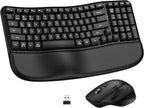Ergonomic Keyboard and Mouse Combo, Bluetooth/2.4G Wireless Ergo Wave Curved Keyboard with Cushioned Palm Rest and 6 Levels DPI Adjustable Silent Mouse, Multi-Device for Windows/Mac/Android
