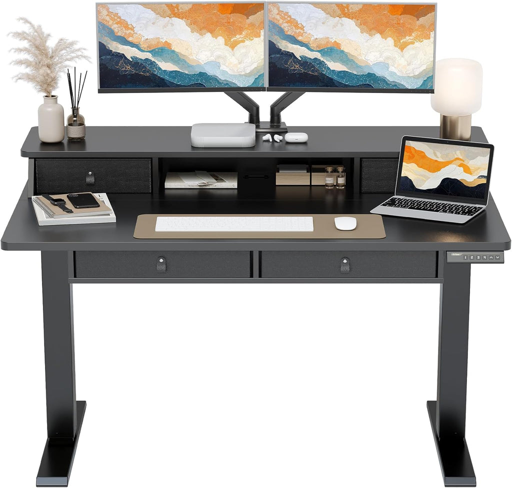ErGear Electric Standing Desk with 4 Drawers, 48" x 30" Height Adjustable Desk with Storage, C-Clamp Mount Compatible, Computer Home Office Table with Cable Management Tray, Black