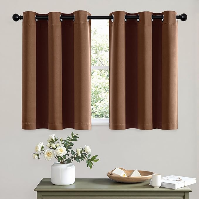 MIULEE Short Curtains for Windows - Mocha Brown Blackout Half Window Curtains Thermal Insulated Privacy Drapes for Kitchen Bedroom Bathroom Grommet Top Small Basement Tiers W40 x L36 Inch 2 Panels