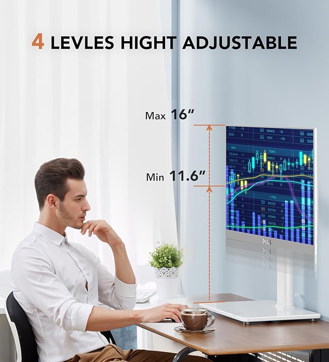 Single LCD Computer Monitor Free-Standing Desk Stand Riser for 13 inch to 32 inch Screen with Swivel, Height Adjustable, Rotation, Holds One (1) Screen up to 77Lbs(HT05W-001) White