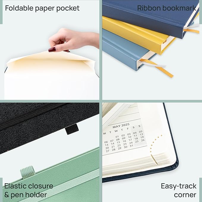 POPRUN Planner 2025-2026, (Large 8.5'' x 10.5'' Hard Cover) Academic Calendar (July 25-June 26) Daily Weekly and Monthly Appointment Book with Hourly Time Slots, Monthly Tabs, 100 GSM - Haze Blue