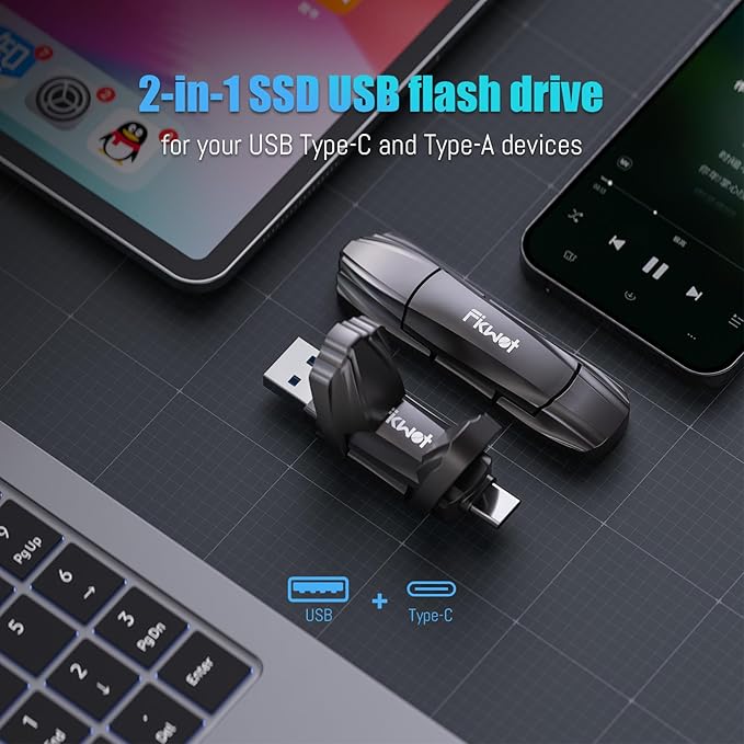 External SSD USB Flash Drive 1TB, Up to 550MB/s 2-in-1 Type C+ USB A USB3.2 Gen2 Solid State Thumb Drive SSD Stick for iPhone 15/16/Android/Windows/Mac/PC/Laptops