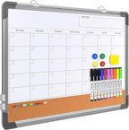 Monthly Calendar Whiteboard Dry Erase Cork Board Combination for Wall, 24"x18" Magnetic Dry Erase Board, Double-Sided White Board, Portable Board for Office, Kitchen, Planning, Memo, School, Home