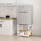 23.6 x 23.6 Inches Large Printer Stand, 2 Tier Square Printer Table with Storage Shelf for Home Office, Multi-use Rolling Cart with Wheels for Laser, 3D Printer and Mini Fridge - White