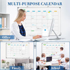 WALGLASS Dry Erase Calendar Whiteboard for Wall, 36" x 24" Double-Sided Monthly Calendar White Board with Silver Aluminum Frame, Hanging or Wall Mount Large Whiteboard for Home, Office, School