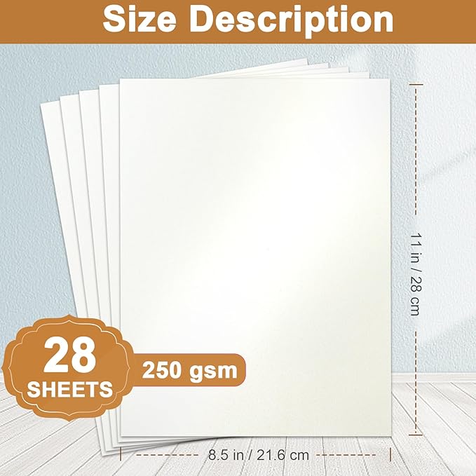 28 Sheets Cream Shimmer Cardstock 8.5 x 11 Off White Paper, 92lb Heavyweight Glossy Paper Card Stock for DIY Cards Making, Business Cards, Wedding Invitations, School Crafting, Menus