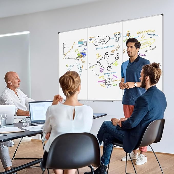 XBoard Magnetic Whiteboard 72 x 40 Inch | Foldable Dry Erase Board with Aluminium Frame & Marker Tray 6' x 3' | Wall Mounted