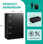 SISESOL 4 Drawer Lateral File Cabinet with Lock,Black Lateral Filing Cabinet,Horizontal Metal Filing Cabinet,Locked Wide Four Drawer File Cabinet for Office Home,Fit A4/F4/Letter/Legal File