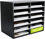 EasyPAG Mail Organizer Countertop, Wood Literature Organizer, Student Classroom Mailbox for School, Desktop Paper Sorter for Office Home, 12 Compartments, Black/White