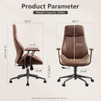Mid Century Modren Office Chair - High Back Swivel Executive Chair with Lumbar Support,Ergonomic Computer Desk Chair with Wheels,Faux Lether Suede Task Chair,350lbs(Dark Brown, High Back)