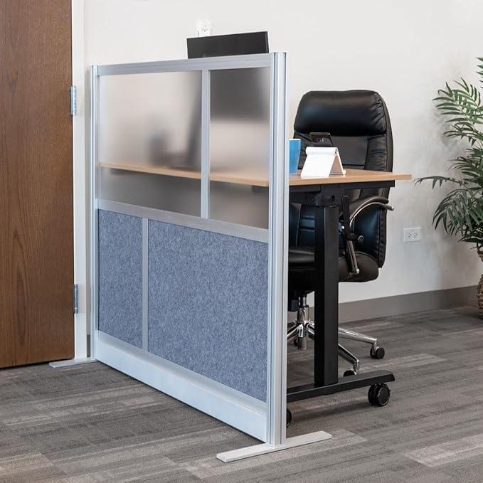 Stand Up Desk Store Expanse Modular Wall | 53'' x 48'' Wall | Expandable Partition Room Divider with Rearrangeable Frosted Acrylic & Sound Absorbent Panels (Silver Frame)