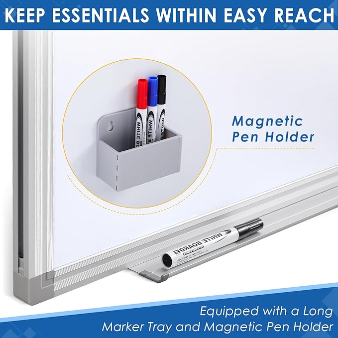 SWANCROWN Large Magnetic White Board, Dry Erase Board 72 x 40 Inches with Thick Aluminum Frame, Large Dry Erase Board for Wall Built-in Magnetic Pen Holder & Long Marker Tray for Conference Room